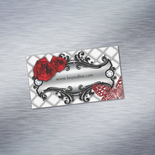 美しいのばら色の花の蝶ファッションのヘアーサロン マグネット名刺 (インサイチュ)