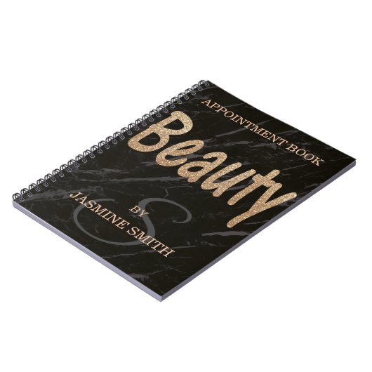 美しいのシャンペンの粋で黒い大理石のグリッター ノートブック (左側)