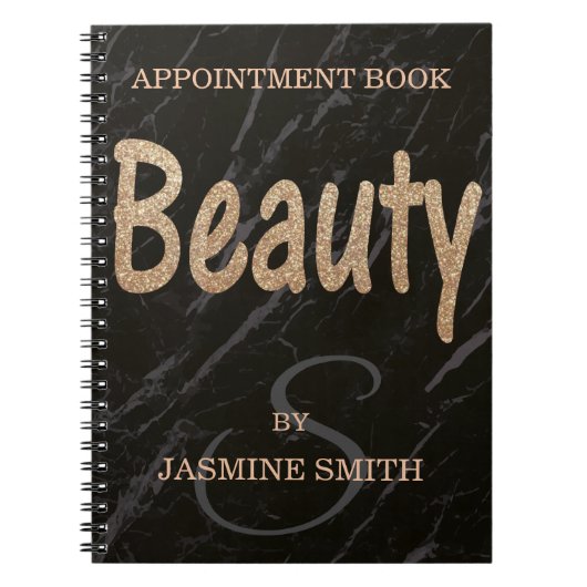 美しいのシャンペンの粋で黒い大理石のグリッター ノートブック (正面)