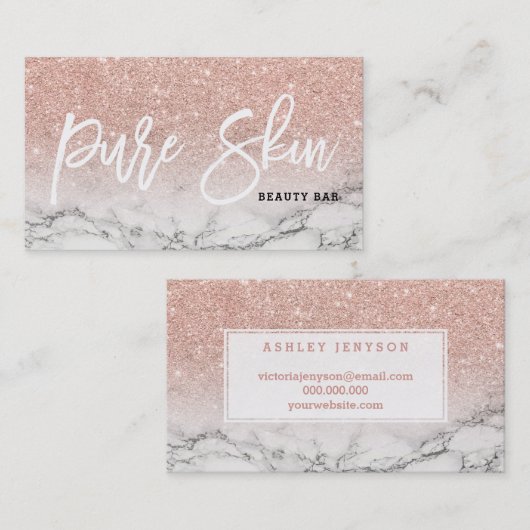 美しいのバーのタイポグラフィのばら色の金ゴールドのグリッターの大理石 名刺 (正面/裏面)