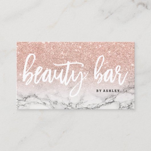 美しいのバーのタイポグラフィのばら色の金ゴールドのグリッターの大理石 名刺 (正面)