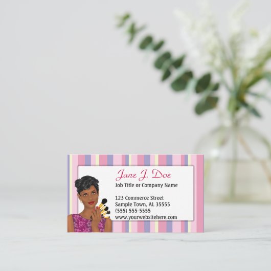 美しいのメーキャップアーティストのピンクのストライプ、アフリカ系アメリカ人 名刺 (スタンド正面)