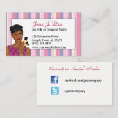 美しいのメーキャップアーティストのピンクのストライプ、アフリカ系アメリカ人 名刺 (正面/裏面)