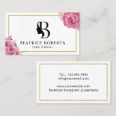 美しいのモノグラムの金ゴールドフレームの花柄を計画するイベント 名刺 (正面/裏面)