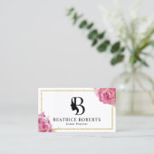 美しいのモノグラムの金ゴールドフレームの花柄を計画するイベント 名刺 (スタンド正面)