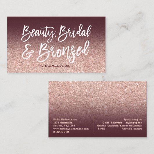 美しいのロゴのシックなタイポグラフィのバーガンディのばら色の金ゴールド 名刺 (正面/裏面)