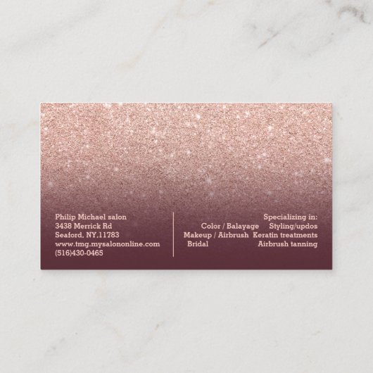 美しいのロゴのシックなタイポグラフィのバーガンディのばら色の金ゴールド 名刺 (裏面)