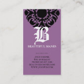 美しいの名刺のダマスク織のモノグラム紫色bl 名刺 (裏面)