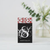 美しいの名刺のレトロのダマスク織の赤 名刺 (スタンド正面)