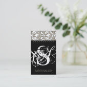 美しいの名刺のレトロのダマスク織ベージュ色 名刺 (スタンド正面)