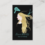 美しいの女の子の金ヘアーサロンの美容師 名刺 (正面)