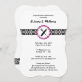 美しいの学校のダマスク織の卒業の招待状のピンク 招待状 (正面/裏面)