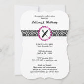 美しいの学校のダマスク織の卒業の招待状のピンク 招待状 (正面)