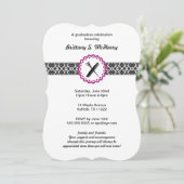 美しいの学校のダマスク織の卒業の招待状のピンク 招待状 (スタンド正面)