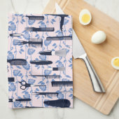 美しいの心配の青のバラパターン キッチンタオル (四つ折り)