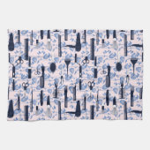 美しいの心配の青のバラパターン キッチンタオル (横)