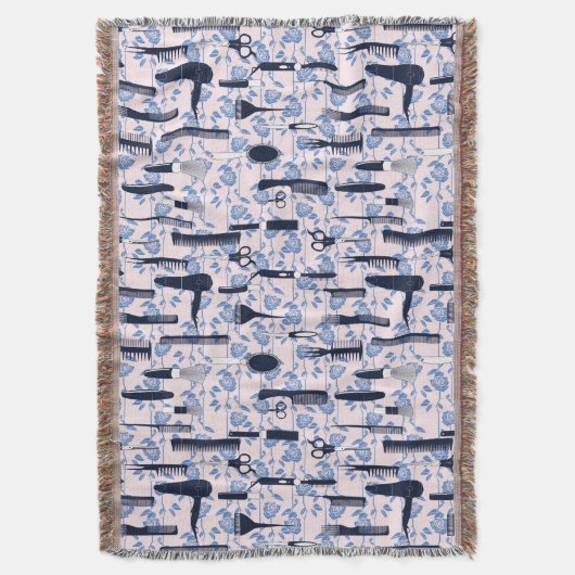 美しいの心配の青のバラパターン スローブランケット (正面縦)