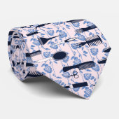 美しいの心配の青のバラパターン ネクタイ (ロール)