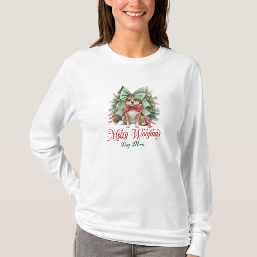 美しいの水色クリスマスコルギと弓 Tシャツ (正面)