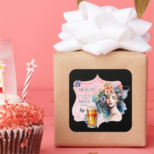 美しいの目にビールホルダーヴィンテージレディ スクエアシール (パーティー)