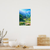 美しいの緑豊かな日本の庭園 ポスター (キッチン)