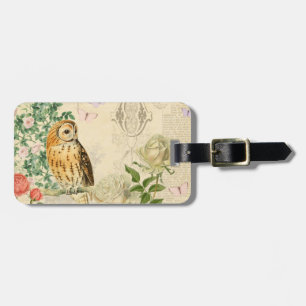 美しいの花のヴィンテージのフクロウの荷物のラベルは上がりました ラゲッジタグ