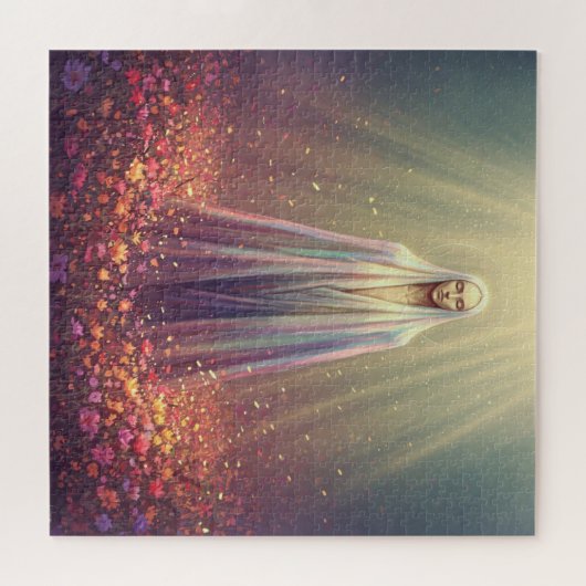 美しいの花の中の天使の精神 ジグソーパズル (横)