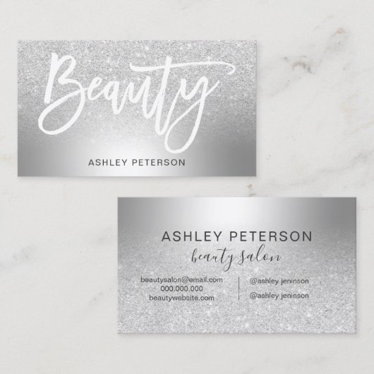 美しいの銀のグリッターのグラデーションな金属ホイル 名刺 (正面/裏面)