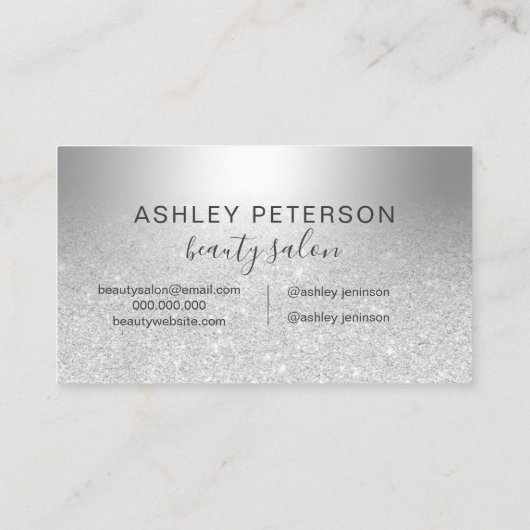 美しいの銀のグリッターのグラデーションな金属ホイル 名刺 (裏面)