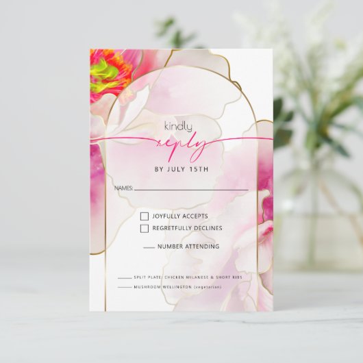 美しいはっきりした緋色の牡丹の食事の選択 出欠カード (スタンド正面)