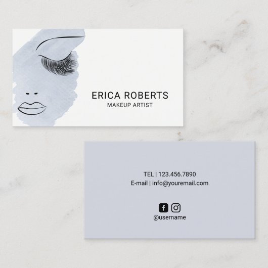 美しいはメーキャップアーティストの淡いブルーの水彩画を打ちます 名刺 (正面/裏面)