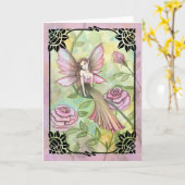 美しいばら色の妖精のブランクの挨拶状 カード (黄色い花)