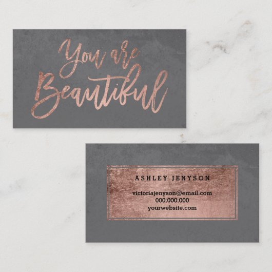 美しいばら色の金ゴールドのタイポグラフィのセメントの灰色です 名刺 (正面/裏面)