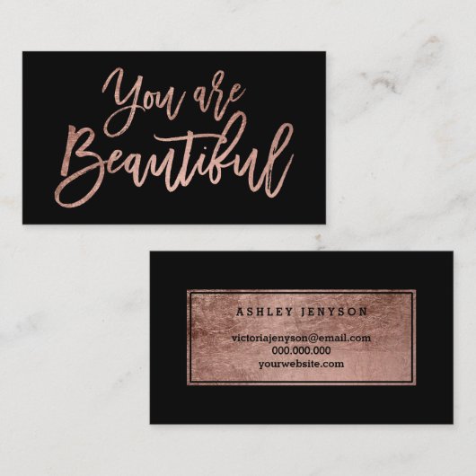 美しいばら色の金ゴールドのタイポグラフィの黒です 名刺 (正面/裏面)