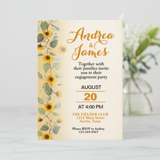 美しいひまわりのエンゲージメントパーティー 招待状 (スタンド正面)