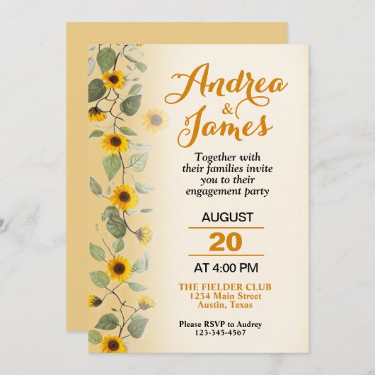 美しいひまわりのエンゲージメントパーティー 招待状 (正面/裏面)