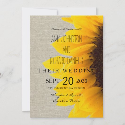 美しいひまわりの素朴結婚式招待状 招待状 (正面)