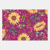 美しいひまわりの花と果実の水色の包み ラッピングペーパーシート (正面)