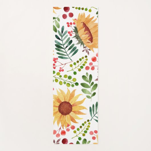 美しいひまわりの花と果実の水色 ヨガマット (正面)