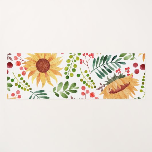 美しいひまわりの花と果実の水色 ヨガマット (正面(横))