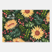 美しいひまわりの花と果実の水色 ラッピングペーパーシート (正面3)