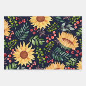 美しいひまわりの花と果実の水色 ラッピングペーパーシート (正面2)