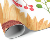 美しいひまわりの花と果実の水色 ラッピングペーパー (ロールコーナー)