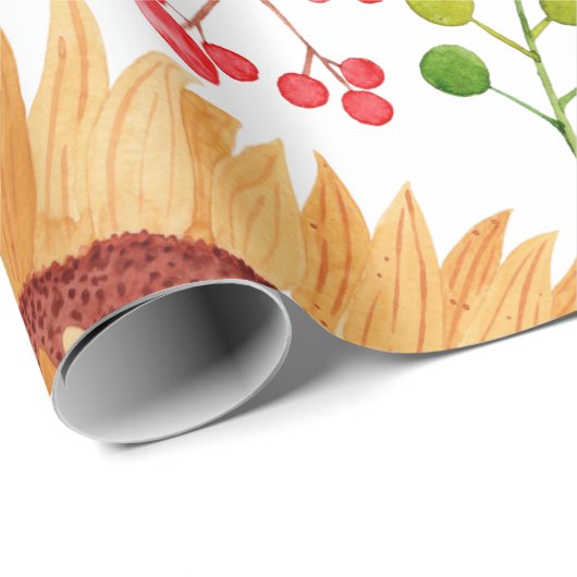 美しいひまわりの花と果実の水色 ラッピングペーパー (ロールコーナー)