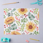 美しいひまわりの花と果実の水色 薄葉紙 (クラフト)