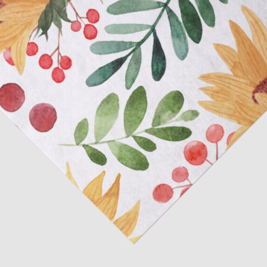 美しいひまわりの花と果実の水色 薄葉紙 (詳細)