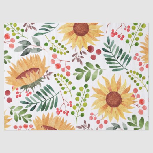 美しいひまわりの花と果実の水色 薄葉紙 (正面)