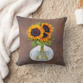 美しいひまわりの花瓶(茶の上素朴) クッション (ブランケット)