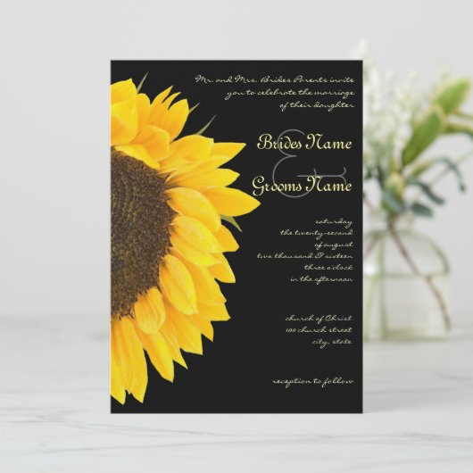 美しいひまわりオンブラック結婚式招待状 招待状 (スタンド正面)