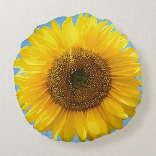 美しいひまわりオン光ティール(緑がかった色)円枕 ラウンドクッション (裏面)